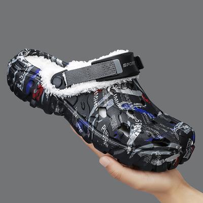 Fuzzy Men Clogs Outdoor Slippers Winter Fur Men Slippers Waterproof Garden Shoes Men Warm House Shoes Anti-slip Fur Slippers