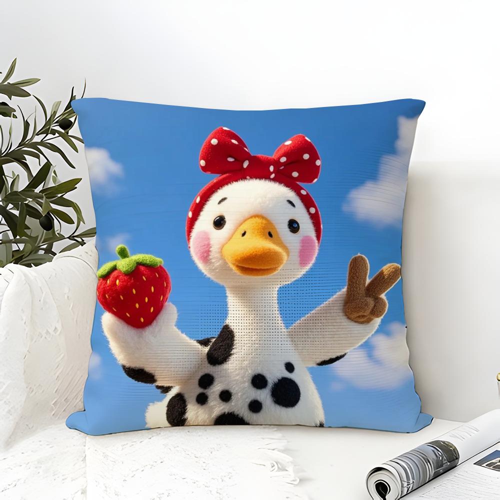Strawberry Duck Print Pillow Case Cotton Linen Fabric Square Zipper Pillowcase Home Decorative Living Room