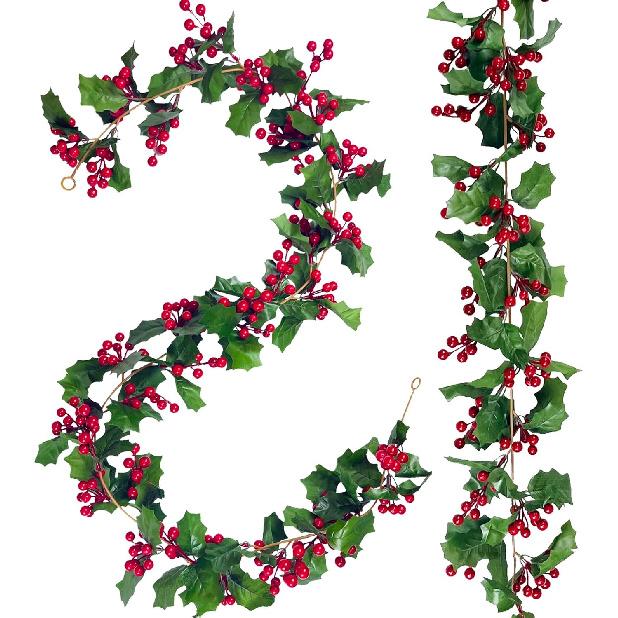 2 Pack Christmas Garland Decorations Clearence, 11Ft Holly Leaves with Red Berry Garland for Christmas Tree Staircase Mantle Indoor Outdoor Holiday