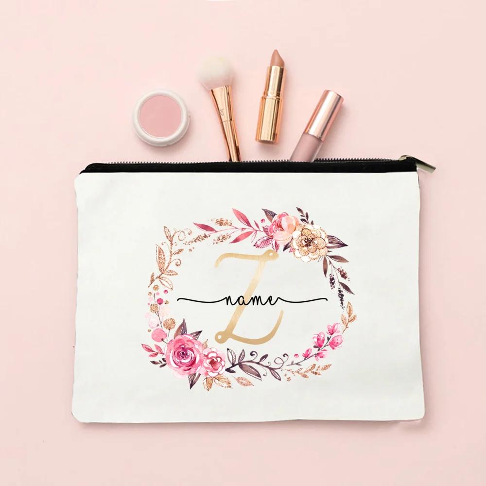 

Personalized Initial with Name Makeup Bag Bridal Cosmetic Case Canvas Monogram Toiletry Pouch Birthday Wedding Bridesmaid Gifts