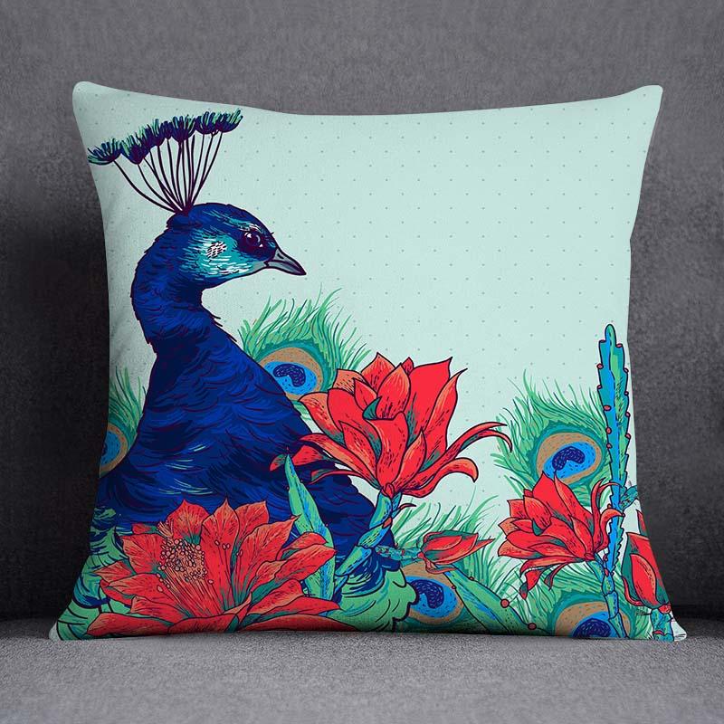 Dekorativní povlak na polštář se vzorem pavího peří Čtvercový povlak na polštář pro domácí kancelář Dekorativní povlak na polštář 45cm*45cm