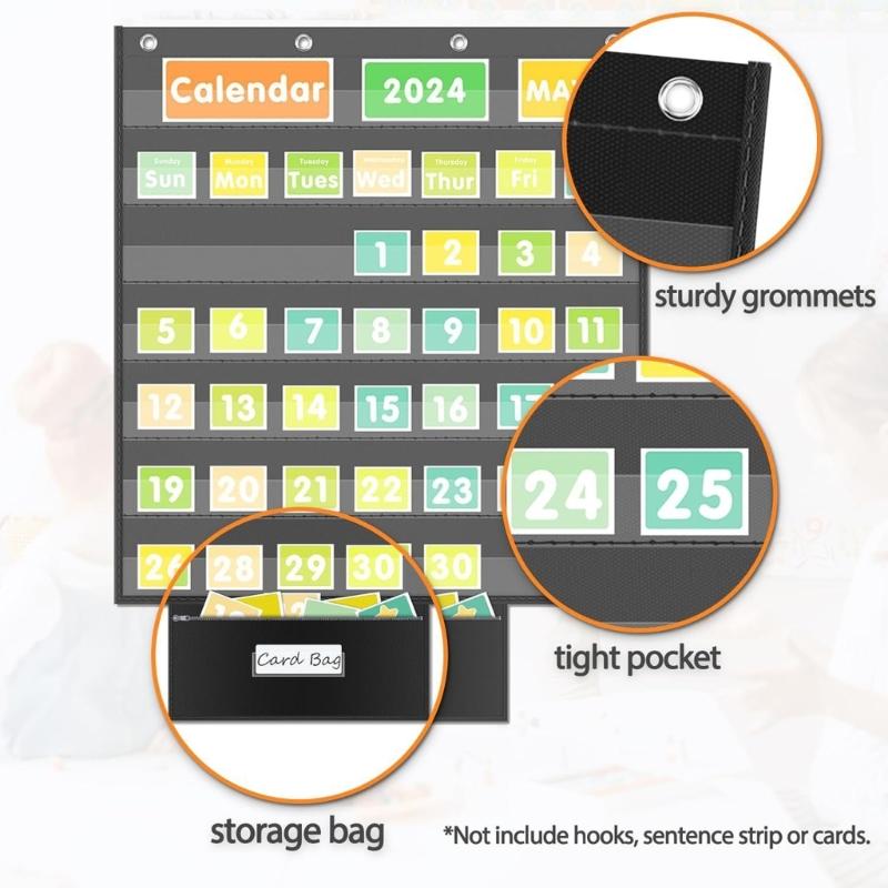 Hanging Pocket Chart With Multiple Transparent Document Holders Learning Educational Toy Special Education Teaching Tool