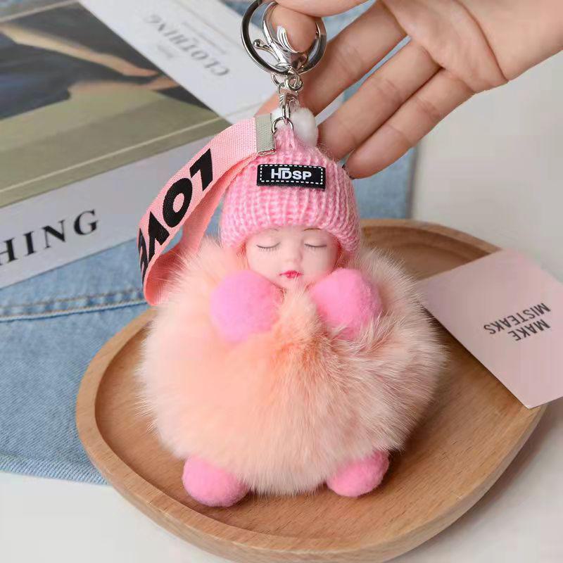 Genuine Fox Fur Pom Pom Doll Keychain Pendant for Bags and Accessories