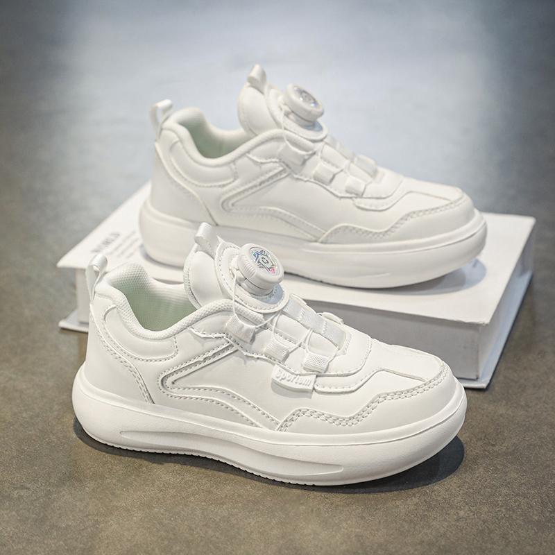 Kinderschuhe Kinder kleine weiße Schuhe Frühling neue Jungen Freizeitschuhe Mädchen Drehknopf Sportschuhe