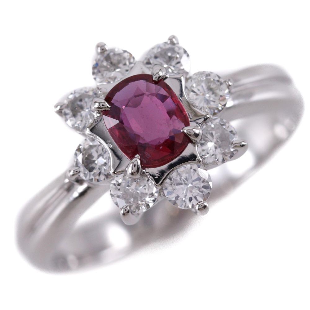 

Ring Pt900Platinum/Ruby/diamond #5.8(US Size) flour 5g Women Used