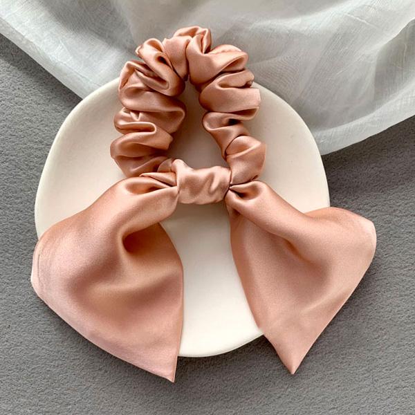 100% Pure Silk Bunny Ear Scrunchies Bow Bowknot Knotted Scrunchy Hair Bands Elastic Ties Ponytail Holder for Women,Girls 1 Piece