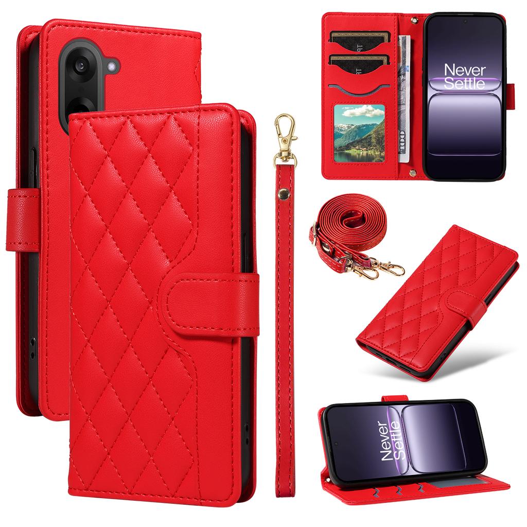 For OnePlus Nord CE5 5G/OnePlus Ace 5 Racing 5G Wallet Case Rhombus Leather Phone Cover with Strap