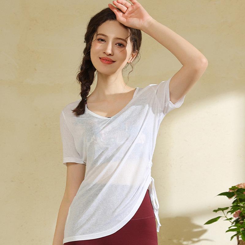 

Lulu Women s Summer Yoga Sports Tee: Lightweight, Loose, Irregular Design for Running and Fitness Medium белый