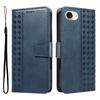 For iPhone 16e Leather Case Wallet Stand Grids Imprinted Phone Cover with Strap