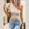 Women's Summer Elegant Ruffle Knit Slant Shoulder Sleeveless Slim Top