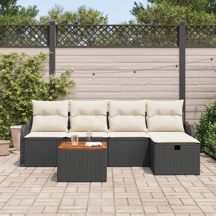 Ensemble de Canapés de Jardin de 6 Pièces avec Coussins en Rattan Noir Poly 3360806