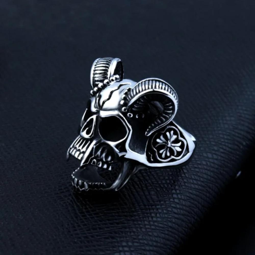 Trendy Retro European and American Fashion Devil Satan Skull Ring Cool Punk Adjustable Street Party Niche Men's Zircon