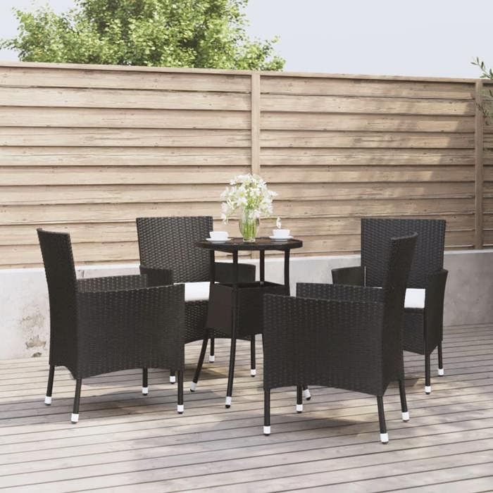 VidaXL Ensemble de bistro de jardin 5 pcs coussins noir poly rotin, ensemble de bistrot, ensemble de bistrot extérieur, 3187415