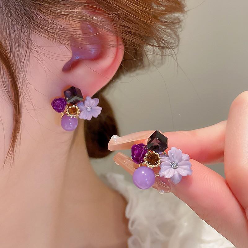 925 Silver Needle Crystal Pearl Leaf Flower Earrings For Women Jewelry Trending New Fresh Rural Style Stud Earrings Gift