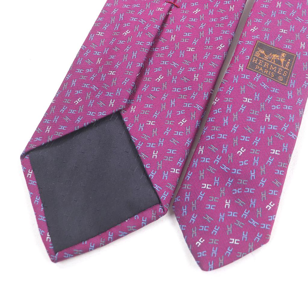 Pristine HERMES Tie H Logo Whole Pattern Purple Silk Mens 659194T Used