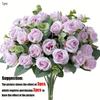 1Pc Heads Artificial Flower Silk Rose White Eucalyptus Leaves Peony Bouquet Fake Flower for Wedding Table Party Vase Home Decor