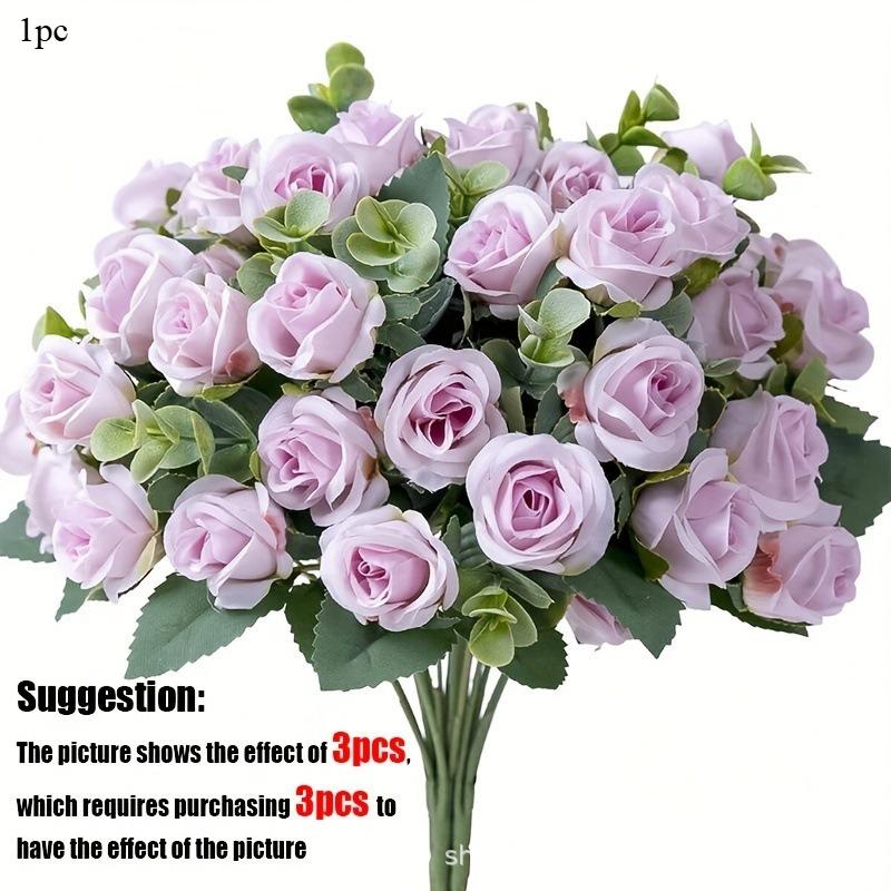 1Pc Heads Artificial Flower Silk Rose White Eucalyptus Leaves Peony Bouquet Fake Flower for Wedding Table Party Vase Home Decor