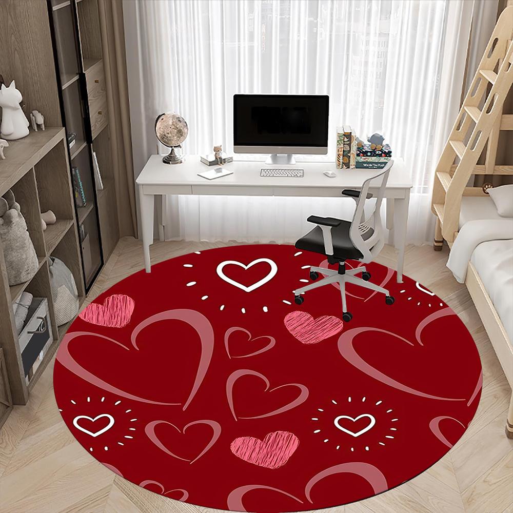 1pc Love Hearts Office Round Area Rug, Indoor Mat Suitable ForOffice, Under Office Chairs Bedroom Living Room Home Decor, Room Decot259