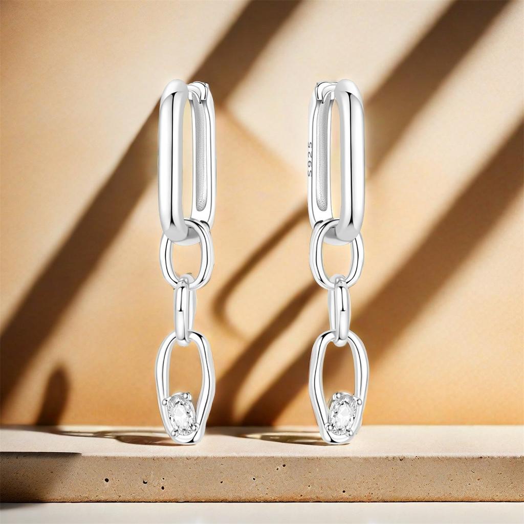 PANPOKI 925 Sterling Silver Detachable Chain Earrings Jewelry Hoop Earrings Women Jewelry Party Trendy Festival Gifts