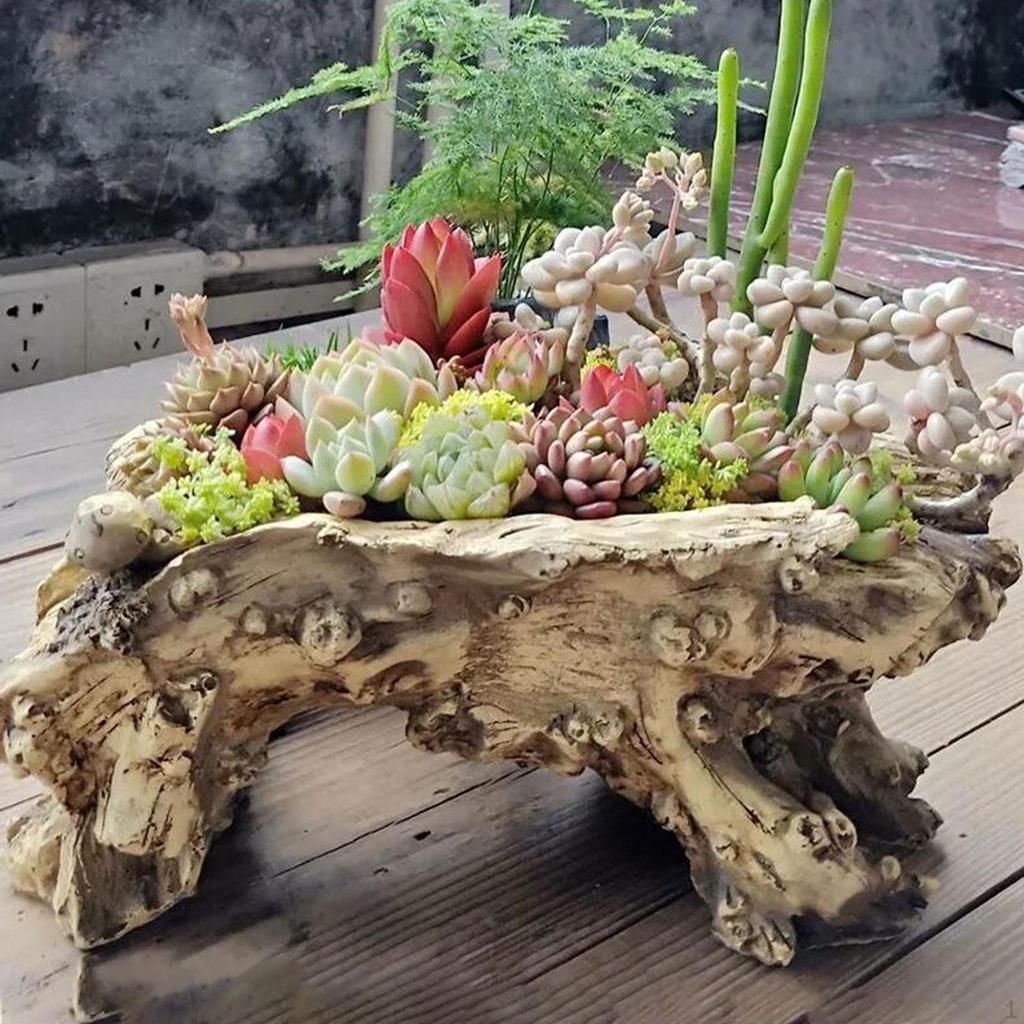 Artificial Driftwood Plante, Resin Flower Pot Container, Irregular for Outdoor