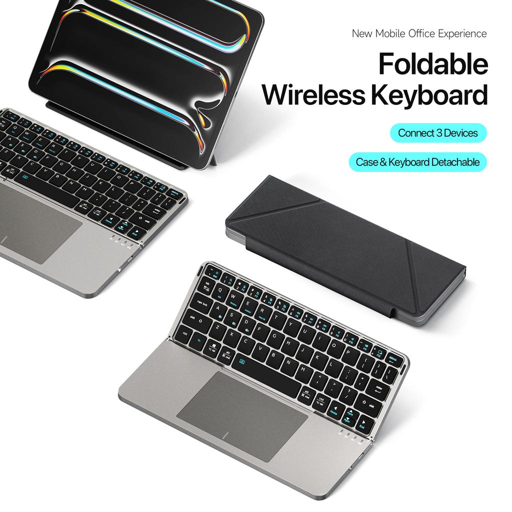 Fold Magnetic Keyboard Wireless Bluetooth Portable Touch Pad Notebook Computer Bracket Tablet Keyboard for Ipad Laptop Gift