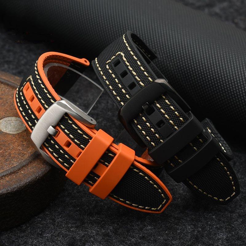 New Design Hybrid FKM Watch Strap for Mido Helmsman M005 M038.431 M038431a Quick Release Canvas Nylon Watchband Bracelet 22mm