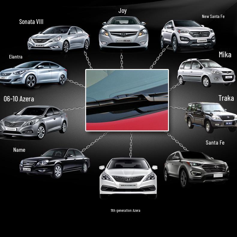 Compatible Wiper for Hyundai Models: Elantra, Tucson, Santa Fe, Mistra, Equus, Sonata, i30, Langdong.