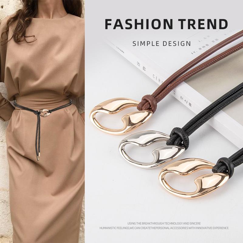 Pu Waist Rope Retro Decorative Dress Shirt Versatile Black Waist Chain Accessories Small Belt Women's Style