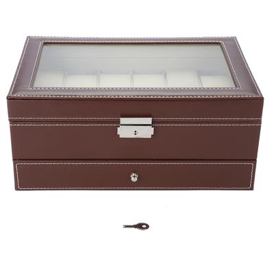 Caja de almacenamiento de reloj de cuero PU con 12 ranuras de doble capa, organizador de soporte de caja para presentación de joyería