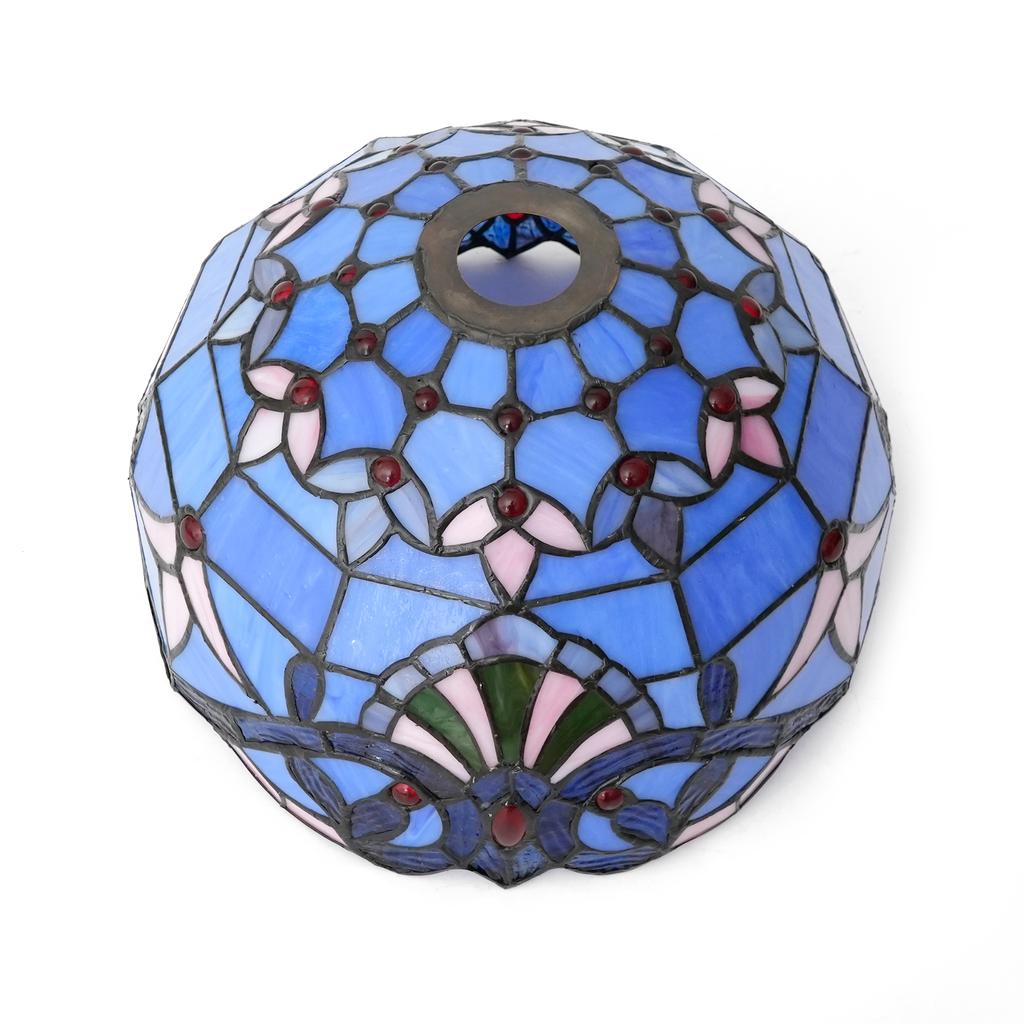 Blue Baroque Lamp Shade, 12 Inch Medium Stained Glass Lampshade Replacement for Torchiere Floor Lamp and Pendant Light Fixtures