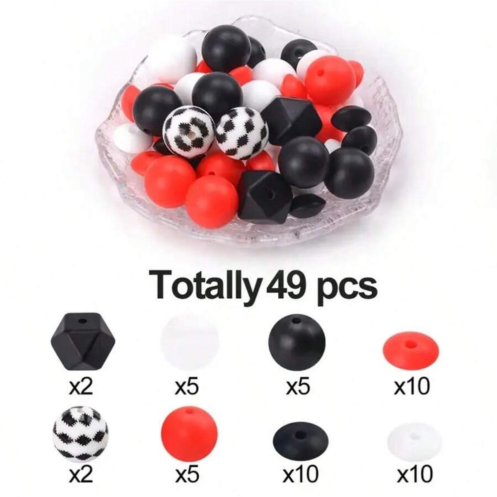 49PCS Bohemian style printed silicone beads, suitable for DIY handicrafts, creative keychains, bracelets, necklaces, etc