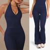 Yoga Pants Set Lace Splicing Neck Top Women's High Waist Flared Pants Running Sports Fitness Set
