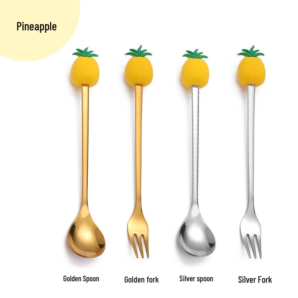 Cartoon Rabbit Christmas Dessert Spoon and Fork Set - Cute Party Favor Stirring Spoon
