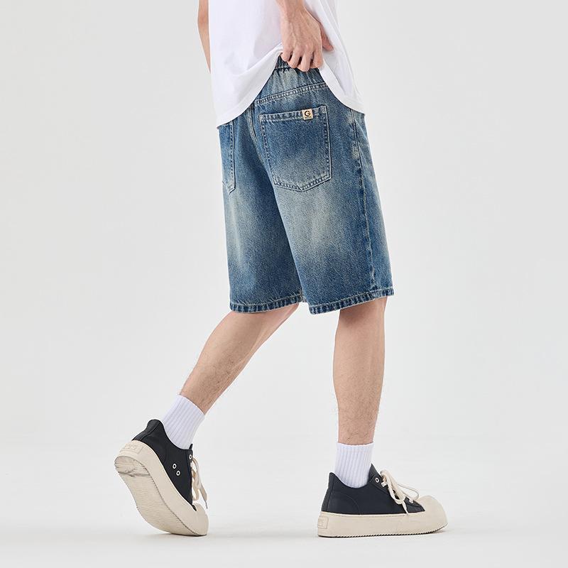 New Summer Elastic Waist Drawstring Denim Five-point Pants Fashionable New Denim Medium Pants