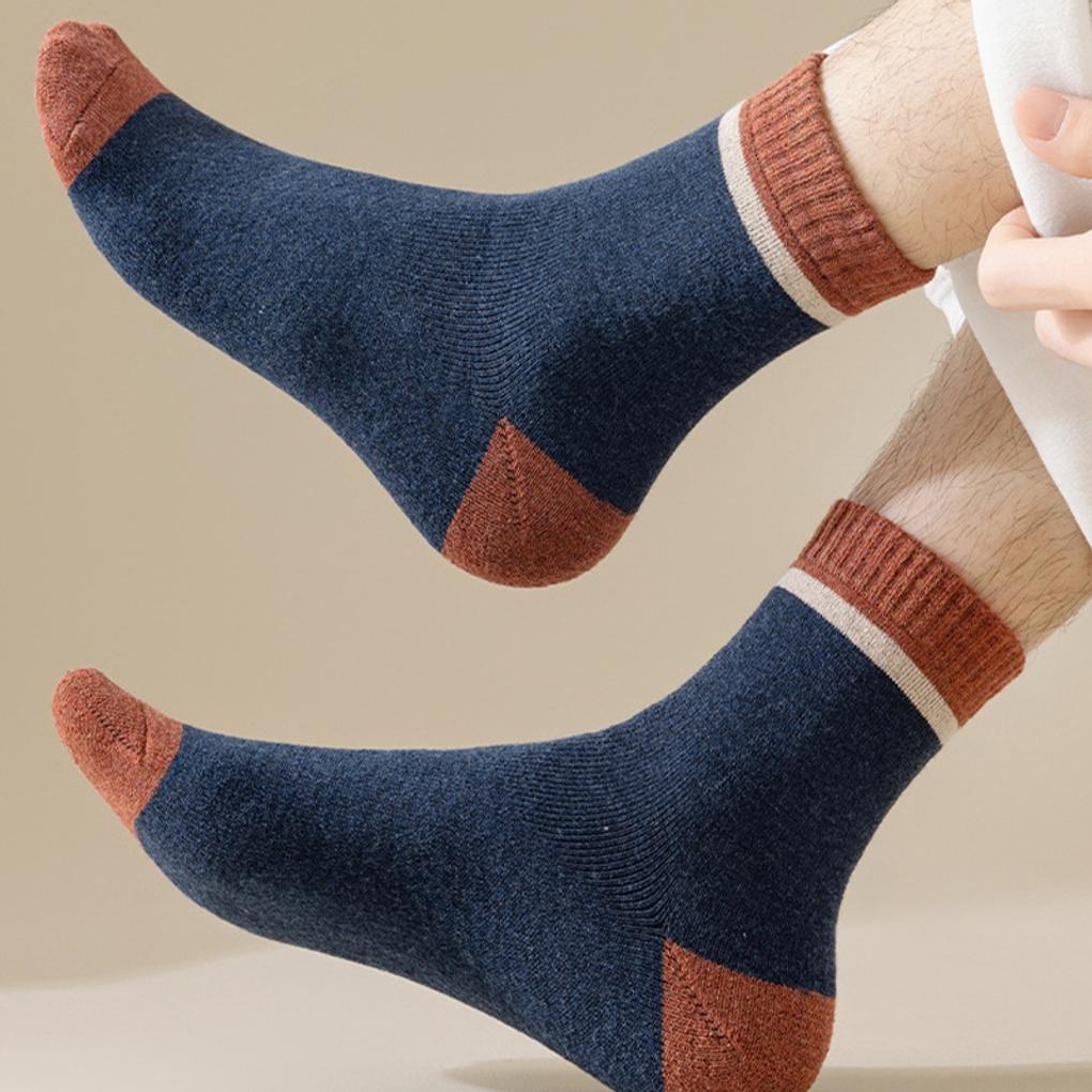 7 Pairs of Men's Winter Color Block Lined Pile Mid-Calf Socks