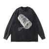 European And American High Street Spoof Print Vintage Hip Hop Retro Wind Wash Water Round Neck Long Sleeve Bottoming T-Shirt Men And Women