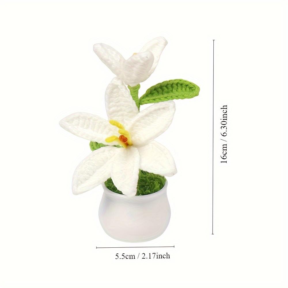 1Pc Hand-crocheted lily flower small potted plant simulation mini home desk car ornament gift