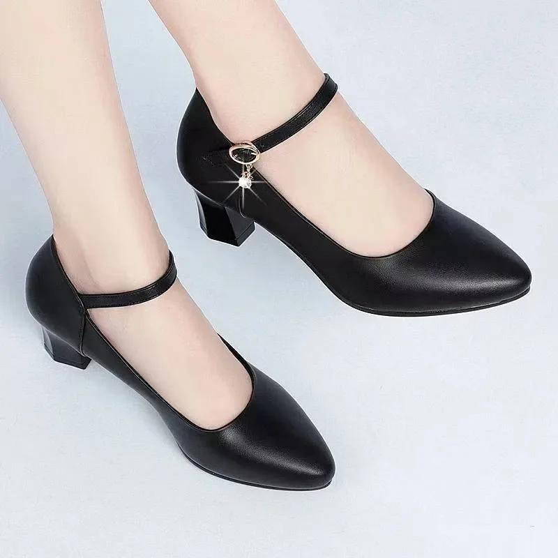 

Модная женская обувь 2024 года, высококачественные женские туфли с пряжкой на высоком каблуке, модные туфли для офиса и карьеры, сексуальные туфли с острым носком для женщин 39 чёрный