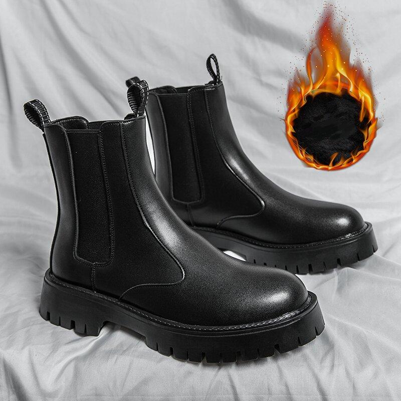 

Модные ботинки мужские черные из ПУ на толстой подошве прочные на одну ногу деловые высококачественные ботинки челси уличные тренировочные ботинки размер 38-44 мужские ботинки 44