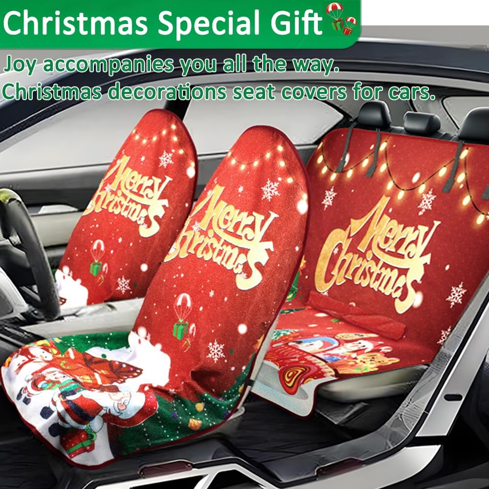 Santa Claus Car Decoration Front Seat Covers, Towel Car Seat Protector For Outdoor, Camping, Snow, Workout, Running, Seat Protector Universal Fit For