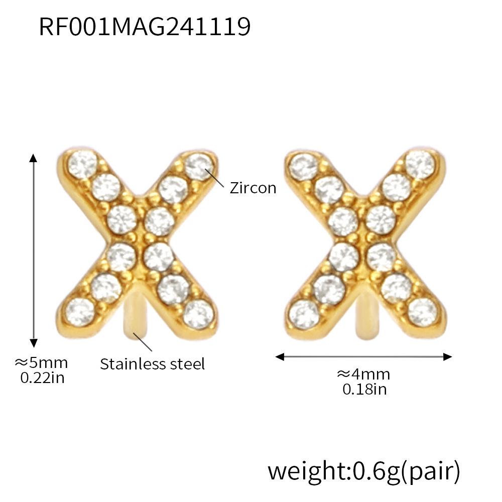 Qiong Yao 26-Letter Zircon Inlaid Jewelry Set: Gold-Plated Titanium Steel Necklace, Bracelet, Ring, and Stud Earrings.