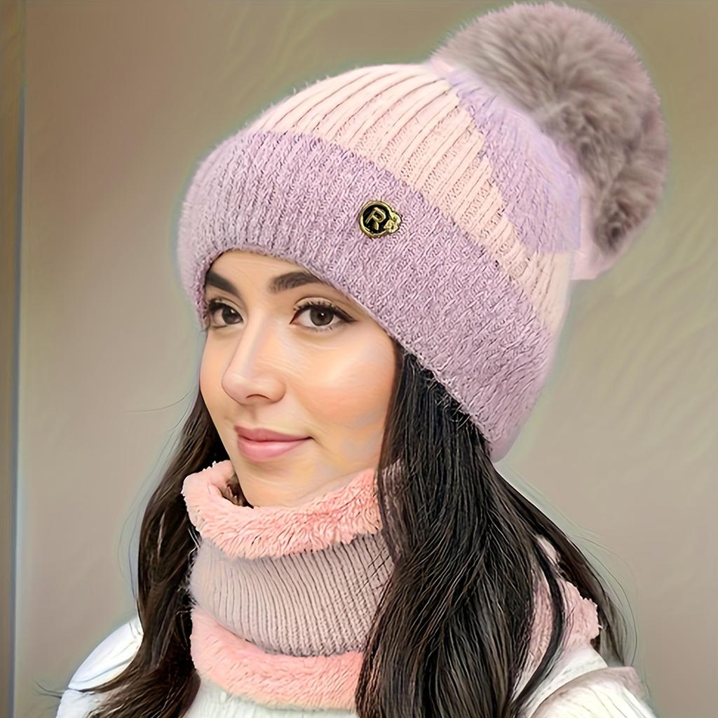 2025 Hat and Scarf Set for Women, Autumn-Winter Warm Fleece Hat, Fashionable Winter Cycling Windproof Cold-Proof Cap