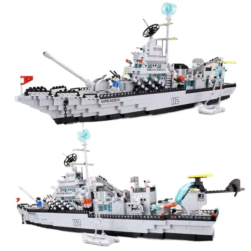 Big Size 6 IN 1 Military Navy war ship Army Ship Model Warship Building Blocks War Army Boat Plane Model Toys For Boys Kids