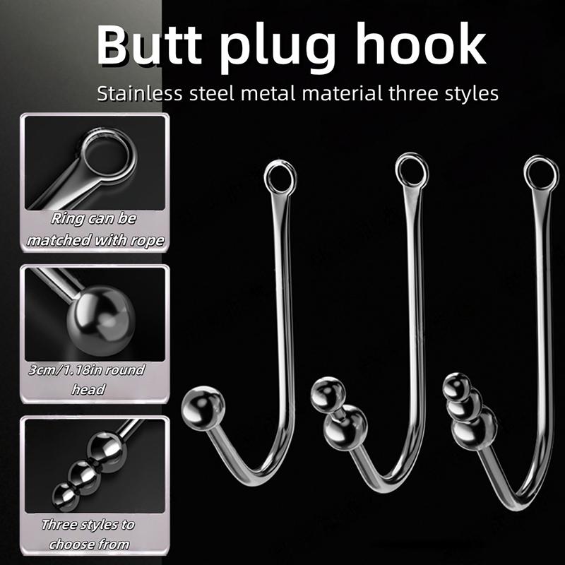 Stainless Steel Anal Hook With Anal Beads Hole Anal Hook Metal Butt Plug Anal Sex Toys Adult Product No Vibrator For Men Gay