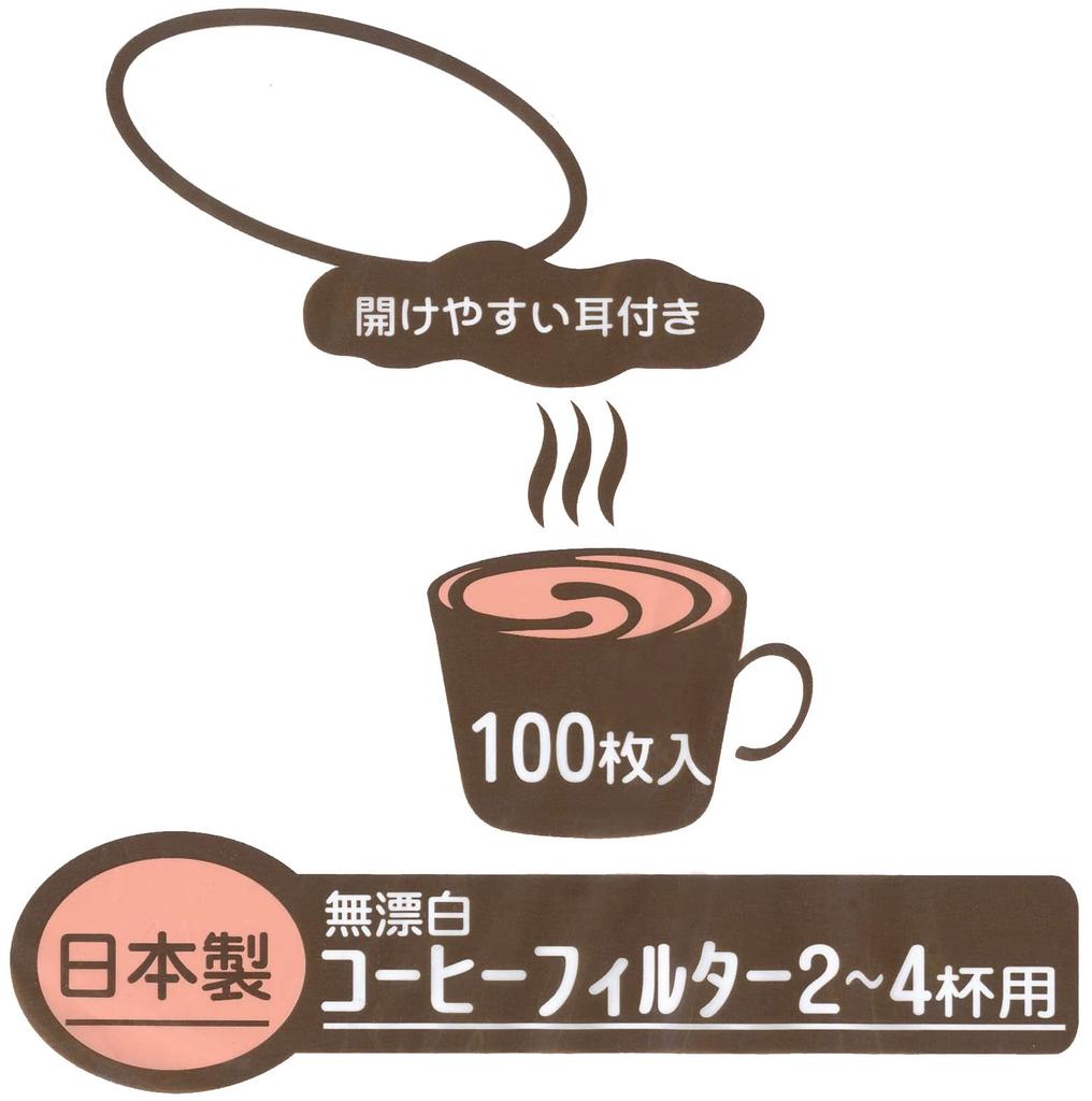 Okabe Coffee Filters, 2-4 Cups, Made in Japan, Trapezoidal, Brown, Unbleached, Easy-Open, with Tabs, 100 Filters per Pack (5 Packs), Total of 500