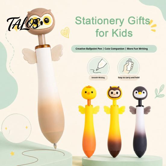 Ergonomic Pens for Long Writing Cute Animal Ballpoint Pen, 0.7mm Smooth Retractable Gel Creative Student Stationery Pens, Owl/Chick/Penguin/Honeybee