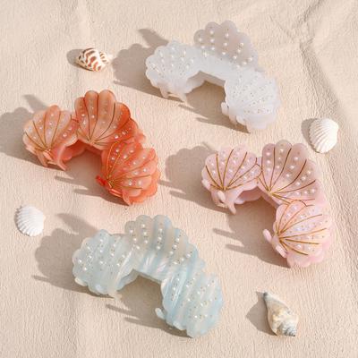 1pc Acetate Pearl Shell Grip Clip Sweet and Cute Hairpin Shell Spot Drill High-end Shark Clip Suitable for Seaside Beach Tourism
