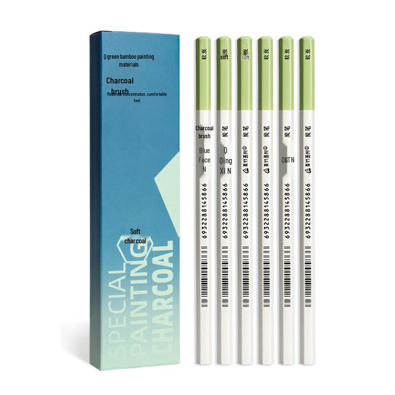 Flowing Light Charcoal Pencils: White, Green Bamboo, & Extra Soft for Sketching