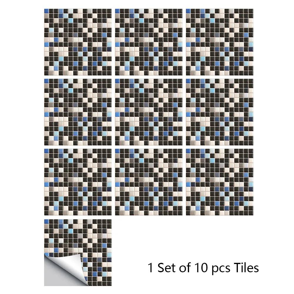 10pcs/set 10/15/20/30cm Flat Marble Mosaic Hard Tiles Wall Sticker Kitchen Bathroom Floor Diagonal Decor Wallpaper PVC Art Mural