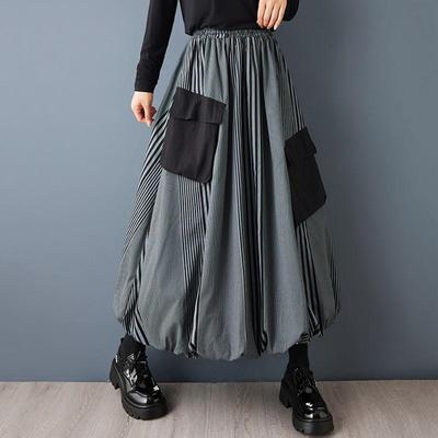 Plus Size High Waist Vintage Stripe Patchwork Spring Autumn Casual Loose Long for Woman Skirts Womens Skirt